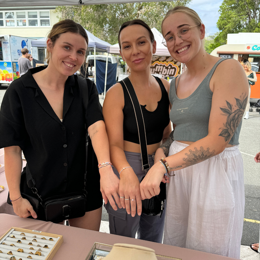 Three Female The Luna Spot Customers, Wearing Bracelets, Gold Jewellery, Waterproof Jewellery