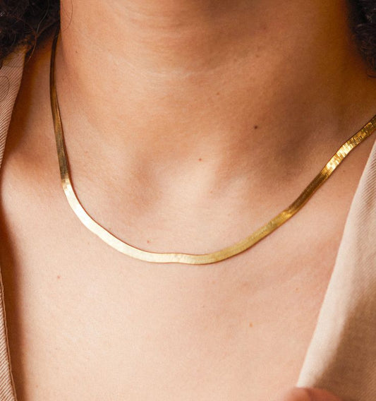 Estelle Herringbone Snake Chain Necklace - Gold