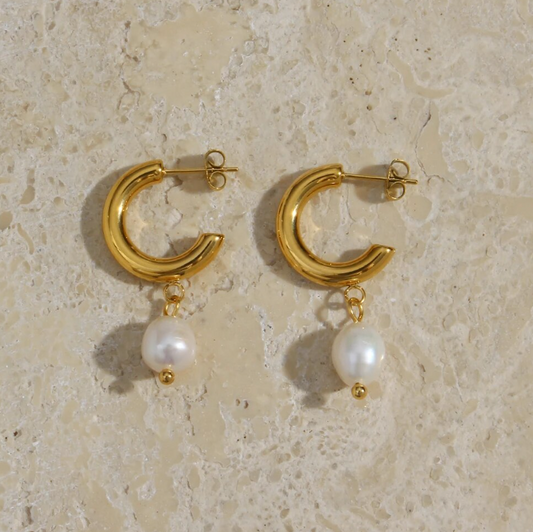 Iris Freshwater Pearl Hoop Earrings